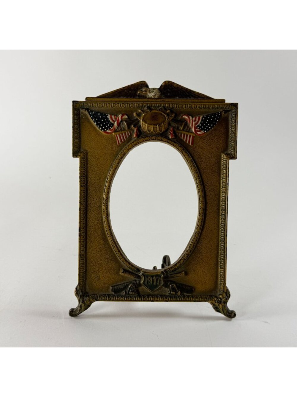 Vintage 1917 WWI Patriotic Frame Eagle Flag US Military Americana Decor